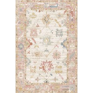 Pajata 5X7 Machine Washable Floral Boho Area Rug Non-Slip, Non-shed, Stain Resistant, Distressed for Bedroom Kitchen and Living Room (Orange)