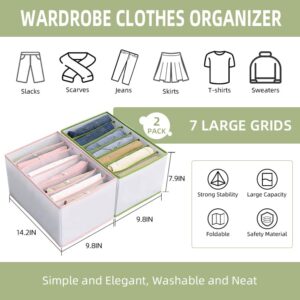 2PCS Wardrobe Clothes Organizer Closet Organizers and Storage Drawer Organizers for Clothing Storage Drawers Upgraded PP Clothes Organizer for Folded Clothes Jeans T-Shirt Storage(7 Grids, Gray)