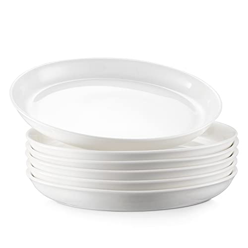 DOWAN Ceramic Dinner Plates Set of 6, 10.5 Inch White Dessert Plates, Porcelain Salad Appetizer Plates, Large Serving Plates for Kitchen Restaurant, Dishwasher & Microwave Safe