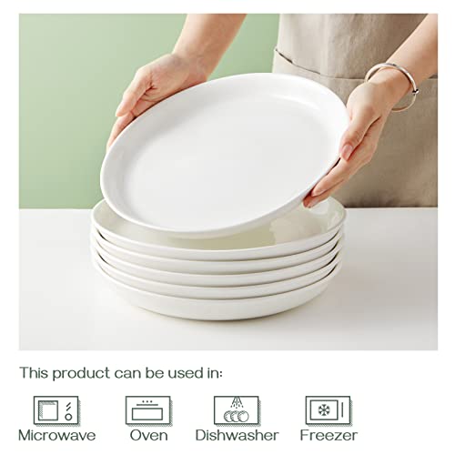 DOWAN Ceramic Dinner Plates Set of 6, 10.5 Inch White Dessert Plates, Porcelain Salad Appetizer Plates, Large Serving Plates for Kitchen Restaurant, Dishwasher & Microwave Safe