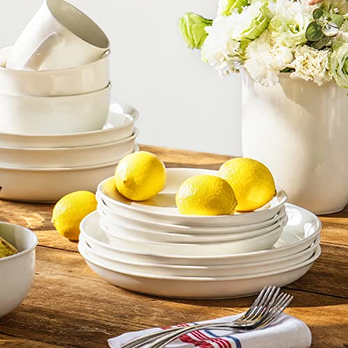 DOWAN Ceramic Dinner Plates Set of 6, 10.5 Inch White Dessert Plates, Porcelain Salad Appetizer Plates, Large Serving Plates for Kitchen Restaurant, Dishwasher & Microwave Safe