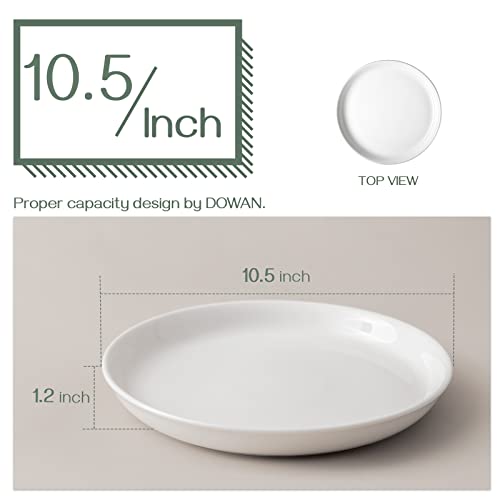 DOWAN Ceramic Dinner Plates Set of 6, 10.5 Inch White Dessert Plates, Porcelain Salad Appetizer Plates, Large Serving Plates for Kitchen Restaurant, Dishwasher & Microwave Safe