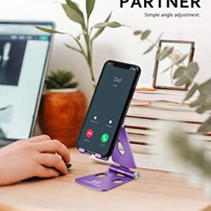 Tobeoneer Adjustable Cell Phone Stand Phone Holder for Desk, Portable Small Size Desktop Dock for iPhone 13 12 11 XR XS X 8 7 6 Plus Samsung Google, Office Home Décor (Purple)