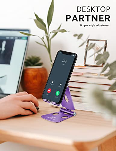 Tobeoneer Adjustable Cell Phone Stand Phone Holder for Desk, Portable Small Size Desktop Dock for iPhone 13 12 11 XR XS X 8 7 6 Plus Samsung Google, Office Home Décor (Purple)