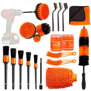 mateauto drill brush set, 20pcs car detailing kit, auto detailing supplies with detailing brush set, cleaning gel for car wheel brush, for vehicles interior and exterior