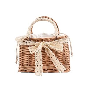 zhyling handmade woven purse wicker beach handbag fashion women pure color rattan woven pearl basket handbag mini tote lunch bags (color : 2)