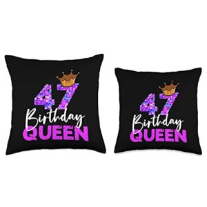 47 year old birthday gifts for women 47th Birthday Queen Crown Gift for her Forty-Seventh Bday Throw Pillow, 16x16, Multicolor