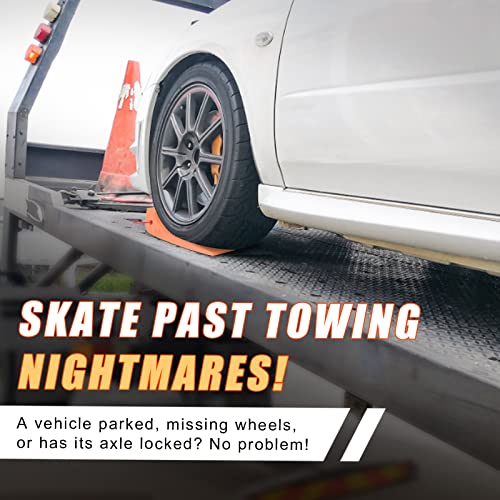 E-SDS Tire Skates for Tow Truck 4 Pack, Heavy-Duty Tire Skates for Car Hauler, Flat Bed, Wrecker Rollback Carrier Safety, Interlocking Wreckmaster Tire Skate for Moving (Orange)