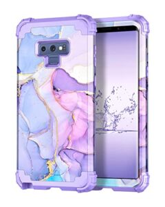 hekodonk for galaxy note 9 case, heavy duty shockproof protection hard plastic+silicone rubber hybrid protective case for samsung galaxy note 9 purple marble
