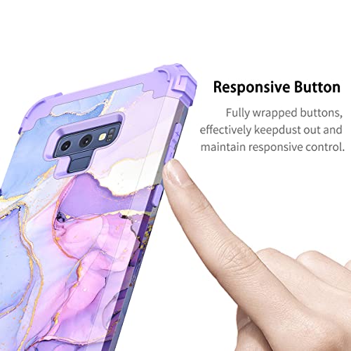 Hekodonk for Galaxy Note 9 Case, Heavy Duty Shockproof Protection Hard Plastic+Silicone Rubber Hybrid Protective Case for Samsung Galaxy Note 9 Purple Marble