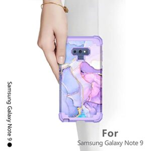 Hekodonk for Galaxy Note 9 Case, Heavy Duty Shockproof Protection Hard Plastic+Silicone Rubber Hybrid Protective Case for Samsung Galaxy Note 9 Purple Marble