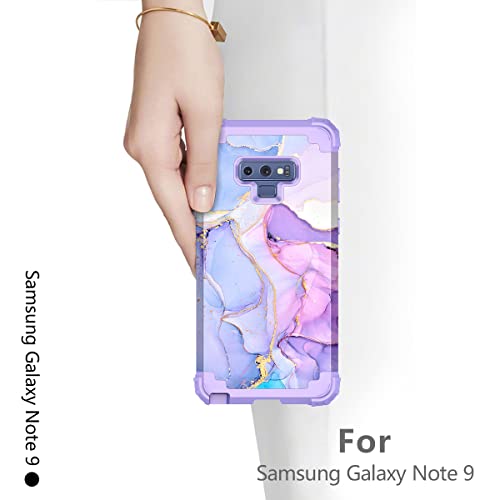 Hekodonk for Galaxy Note 9 Case, Heavy Duty Shockproof Protection Hard Plastic+Silicone Rubber Hybrid Protective Case for Samsung Galaxy Note 9 Purple Marble