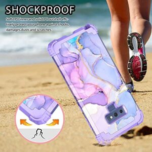 Hekodonk for Galaxy Note 9 Case, Heavy Duty Shockproof Protection Hard Plastic+Silicone Rubber Hybrid Protective Case for Samsung Galaxy Note 9 Purple Marble
