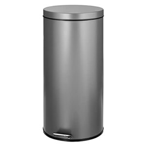 mdesign tall 30 liter / 7 gallon large round metal lidded step trash can, thin compact garbage bin with removable liner bucket for bathroom, kitchen, craft room, office, garage - graphite gray