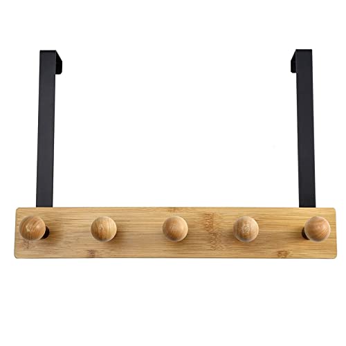 REHETF Over Door Hanger with 4 Wooden Hooks Bamboo Coat Rack for Clothes,Coat,Bag,Robe,Towel,Bedroom,Bathroom,Closet