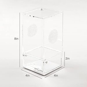 REPTI ZOO Acrylic Reptile Terrarium, Full View Acrylic Reptile Tank Breeding Box, 4" x 4" x 8" Sliding Door Insect Feeder Box for Small Reptiles and Invertebrates, Mantis, Spider, Cricket, Tarantula