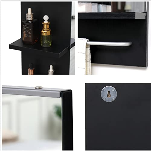 Muzilife Bathroom Medicine Cabinet with Mirror Wall Medicine Cabinet Storage, Over Toilet Storage Cabinet for Bathroom Laundry Room Kitchen - 3 Fixed Shelves, 1 Aluminum Towel Rack, Black