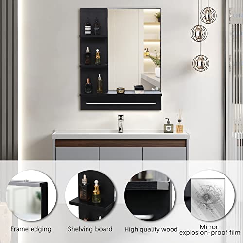 Muzilife Bathroom Medicine Cabinet with Mirror Wall Medicine Cabinet Storage, Over Toilet Storage Cabinet for Bathroom Laundry Room Kitchen - 3 Fixed Shelves, 1 Aluminum Towel Rack, Black