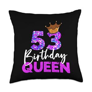 53 year old birthday gifts for women 53th Birthday Queen Crown Gift for her Fifty-Third Bday Throw Pillow, 18x18, Multicolor