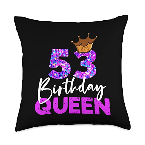 53 year old birthday gifts for women 53th Birthday Queen Crown Gift for her Fifty-Third Bday Throw Pillow, 18x18, Multicolor