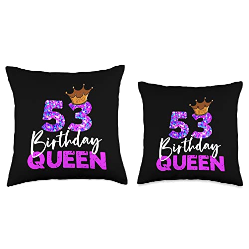 53 year old birthday gifts for women 53th Birthday Queen Crown Gift for her Fifty-Third Bday Throw Pillow, 18x18, Multicolor