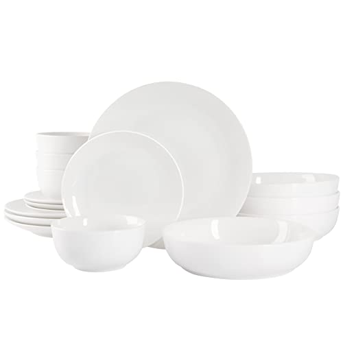 Gibson Home Amelia Court Double Bowl Porcelain Dinnerware Set, Service for 4 (16pcs), White (Coupe)