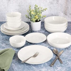 Gibson Home Amelia Court Double Bowl Porcelain Dinnerware Set, Service for 4 (16pcs), White (Coupe)