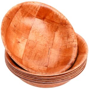 elsjoy 8 pack wooden woven salad bowl, 8 inch stackable round wood serving bowl, rustic mixing bowl for salad, fruits, vegetables, natural birch wood