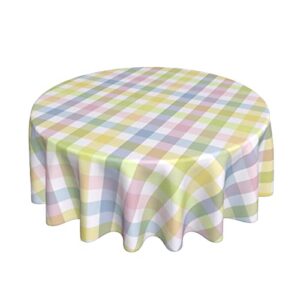 spring easter tablecloth round 60 inch vinyl green pink blue yellow plaid table cloth waterproof fabric farmhouse multicolor checked tablecloths decorative for holiday home party wedding picnic
