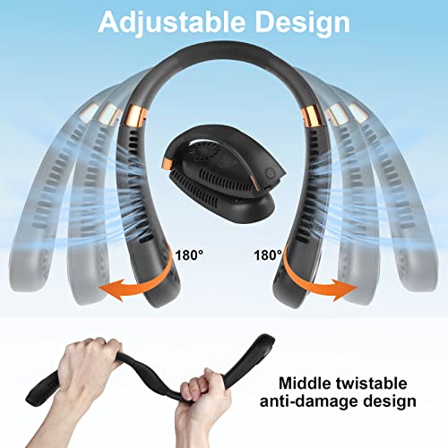 Portable Neck Fan, Hands Free Bladeless Fan, Wearable Quiet Fan for Outdoor Indoor, Birthday Gifts for Men Women Mom Dad, 5000mAh Battery USB Rechargeable, USB Powered Desk Fan,3 Speeds, Black