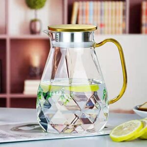 Jitejoe Glass Pitcher 61oz Large Carafe with Lid Easy Clean Heat Resistant Borosilicate Boiling Glassware Water Jug for Juice,Milk,Coffee,Ice Iced Tea,Lemonade,Cold or Hot Beverages (61oz Carafe)
