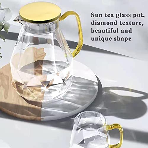 Jitejoe Glass Pitcher 61oz Large Carafe with Lid Easy Clean Heat Resistant Borosilicate Boiling Glassware Water Jug for Juice,Milk,Coffee,Ice Iced Tea,Lemonade,Cold or Hot Beverages (61oz Carafe)