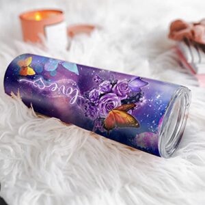 Purple Butterfly Style Butterfly Lover Inspiration Motivational Love Faith Hope Tumbler Cup with Lid, Double Wall Vacuum Thermos Insulated Travel Coffee Mug or Gym Fitness Travel Office Use 20oz