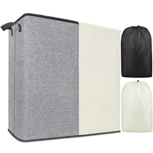 large hampers for laundry 2 compartment, dual laundry hamper 2 section for storage and sorter, collapsible double laundry hamper with 2 removable laundry bags for bedroom, dorm room, college