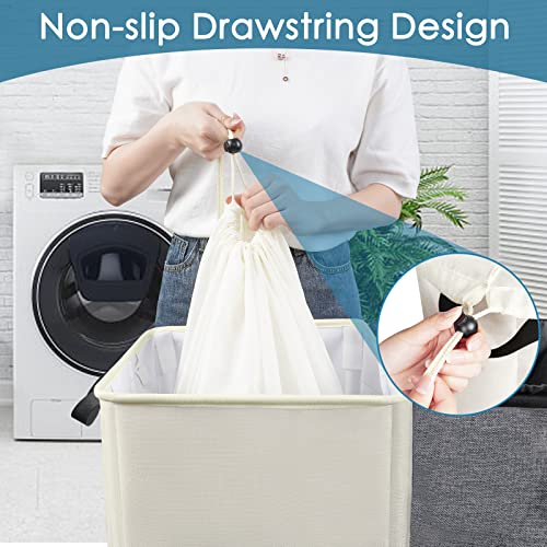 Large Hampers for Laundry 2 Compartment, Dual Laundry Hamper 2 section for Storage and Sorter, Collapsible Double Laundry Hamper with 2 Removable Laundry Bags for Bedroom, Dorm Room, College