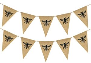 whaline 2pcs queen bee burlap banner decorations for baby shower birthday party pre-assembled rustic bunting garland holiday celebration hanging decor for front porch baby shower birthday supplies