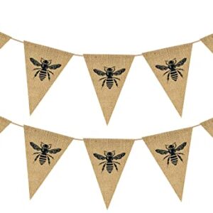 Whaline 2Pcs Queen Bee Burlap Banner Decorations for Baby Shower Birthday Party Pre-Assembled Rustic Bunting Garland Holiday Celebration Hanging Decor for Front Porch Baby Shower Birthday Supplies