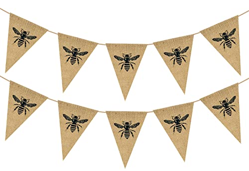 Whaline 2Pcs Queen Bee Burlap Banner Decorations for Baby Shower Birthday Party Pre-Assembled Rustic Bunting Garland Holiday Celebration Hanging Decor for Front Porch Baby Shower Birthday Supplies