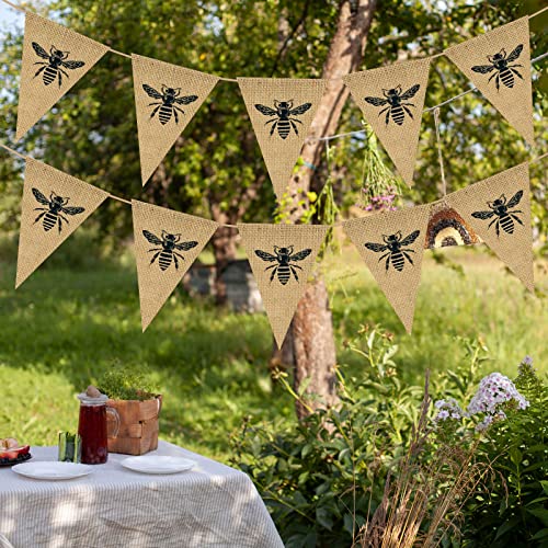 Whaline 2Pcs Queen Bee Burlap Banner Decorations for Baby Shower Birthday Party Pre-Assembled Rustic Bunting Garland Holiday Celebration Hanging Decor for Front Porch Baby Shower Birthday Supplies