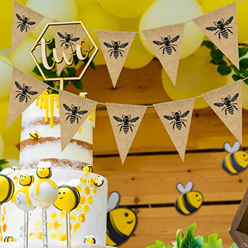 Whaline 2Pcs Queen Bee Burlap Banner Decorations for Baby Shower Birthday Party Pre-Assembled Rustic Bunting Garland Holiday Celebration Hanging Decor for Front Porch Baby Shower Birthday Supplies