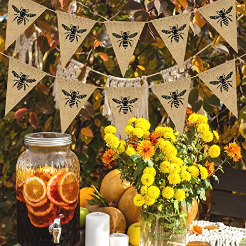 Whaline 2Pcs Queen Bee Burlap Banner Decorations for Baby Shower Birthday Party Pre-Assembled Rustic Bunting Garland Holiday Celebration Hanging Decor for Front Porch Baby Shower Birthday Supplies