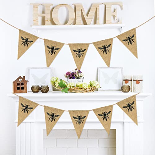 Whaline 2Pcs Queen Bee Burlap Banner Decorations for Baby Shower Birthday Party Pre-Assembled Rustic Bunting Garland Holiday Celebration Hanging Decor for Front Porch Baby Shower Birthday Supplies