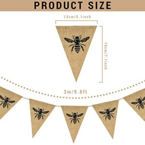 Whaline 2Pcs Queen Bee Burlap Banner Decorations for Baby Shower Birthday Party Pre-Assembled Rustic Bunting Garland Holiday Celebration Hanging Decor for Front Porch Baby Shower Birthday Supplies