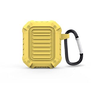 wanghe soft silicone armor protective shock-resistant airpods case cover compatible with airpods 2/1 charging case with a key chain - yellow