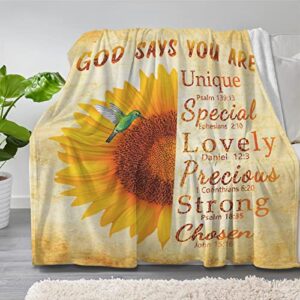 puppettv sunflower blanket christian gifts for women men 40×50 inch, god says you are inspirational religiou throw blankets for kids adults, soft cozy bible verse scripture blanket for couch bed