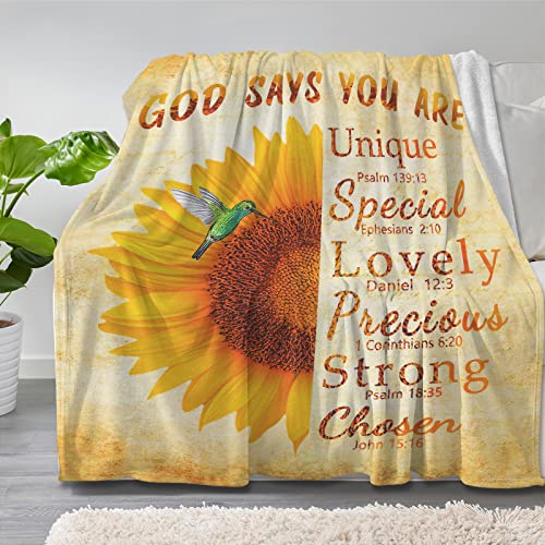 Puppettv Sunflower Blanket Christian Gifts for Women Men 40×50 Inch, God Says You are Inspirational Religiou Throw Blankets for Kids Adults, Soft Cozy Bible Verse Scripture Blanket for Couch Bed