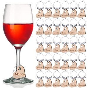 chinco 30 pieces thanksgiving wooden wine charms for stem glasses heart shaped drink marker tags funny wine themed party decorations diy wine glass charms with pen for wedding