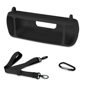 Geiomoo Silicone Carrying Case Compatible with Anker Soundcore Motion+, Portable Cover with Shoulder Strap and Carabiner (Black)