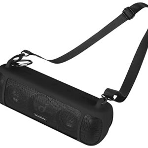 Geiomoo Silicone Carrying Case Compatible with Anker Soundcore Motion+, Portable Cover with Shoulder Strap and Carabiner (Black)