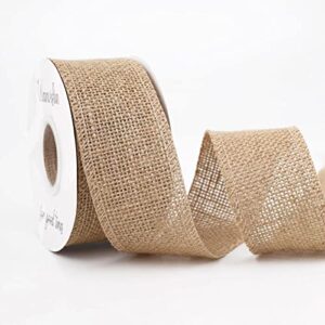 wanvislin 2 inch wide 10 yards burlap ribbon natural color, natural jute burlap ribbon for crafts, bouquets, wedding decoration, wreaths, bows and more